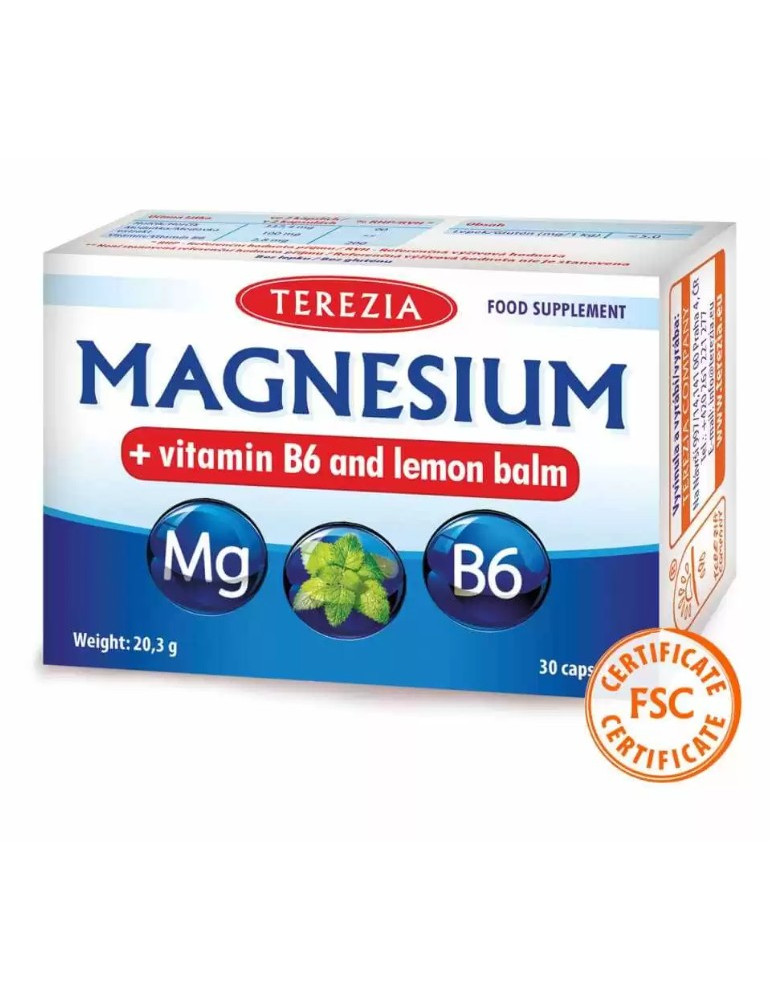 Terezia Magneesium + B6-vitamiin ja sidrunmeliss 30 kapslit